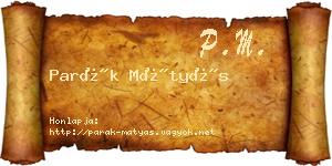 Parák Mátyás névjegykártya